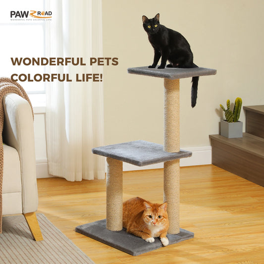 Cat Tree Tower – Multi-Level Activity Center with Scratching Posts & Hammock (Grey)