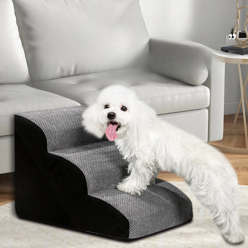 Pet Stairs with Memory Foam – 2/3 Step Non-Slip Ramp for Dogs & Cats