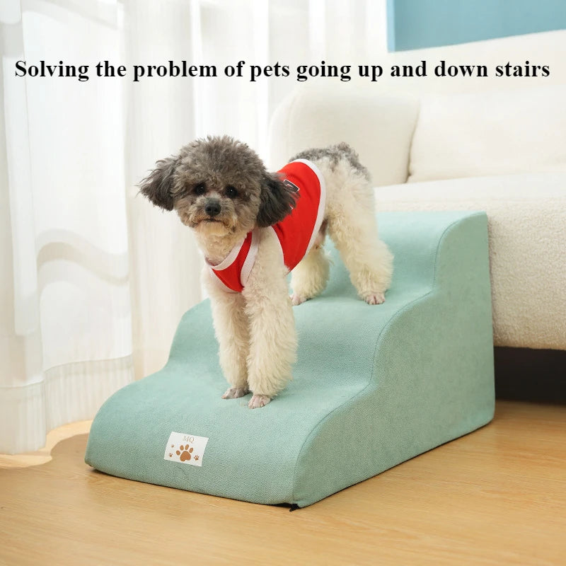 Pet Ramp Stairs – 2/3 Step Memory Foam Ladder for Dogs & Cats (Washable)