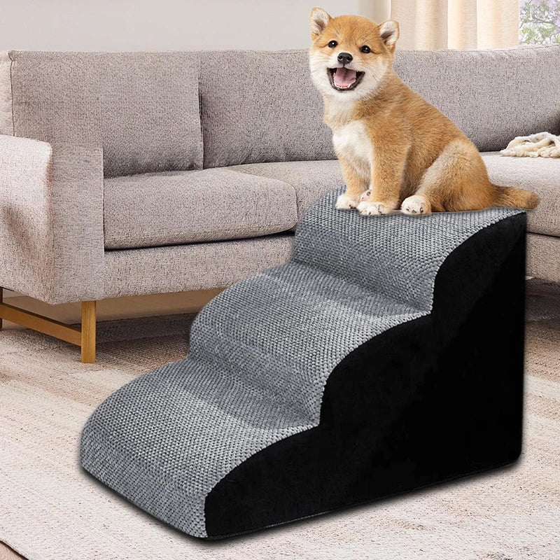 Pet Stairs with Memory Foam – 2/3 Step Non-Slip Ramp for Dogs & Cats