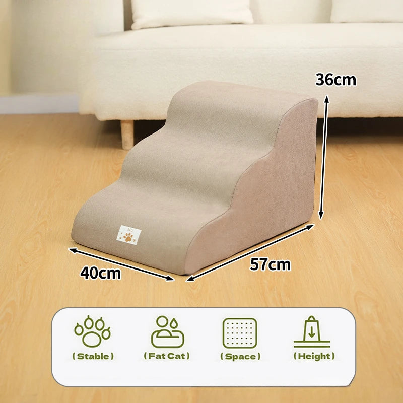 Pet Ramp Stairs – 2/3 Step Memory Foam Ladder for Dogs & Cats (Washable)