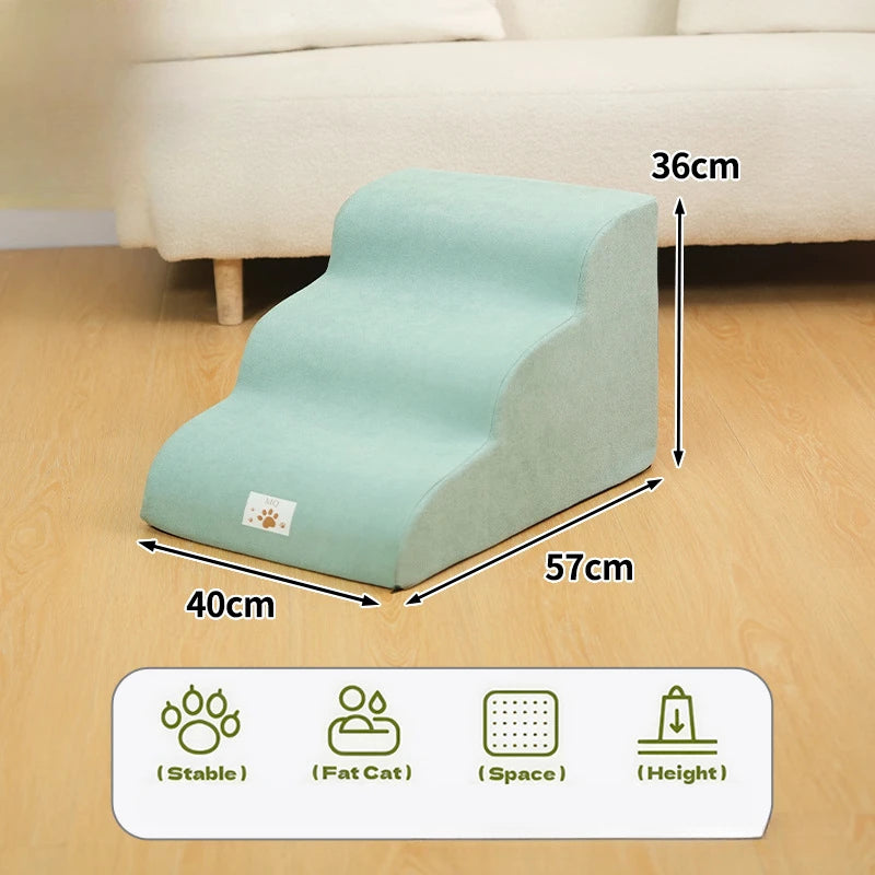 Pet Ramp Stairs – 2/3 Step Memory Foam Ladder for Dogs & Cats (Washable)