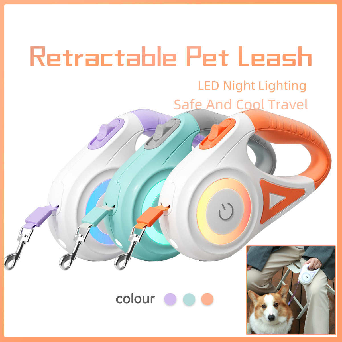 LED Retractable Dog Leash with light for Puppies Small Medium big Dogs Cats Pet Harness straps collar Accessories 3m 5m roulette